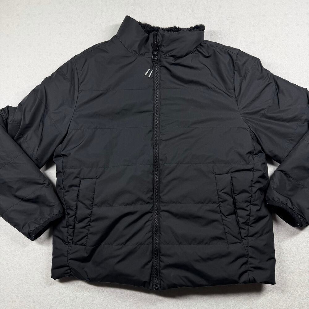 Athleta Girl Reversible Puffer Jacket Girls L 12 Black Faux Fur Winter Coat